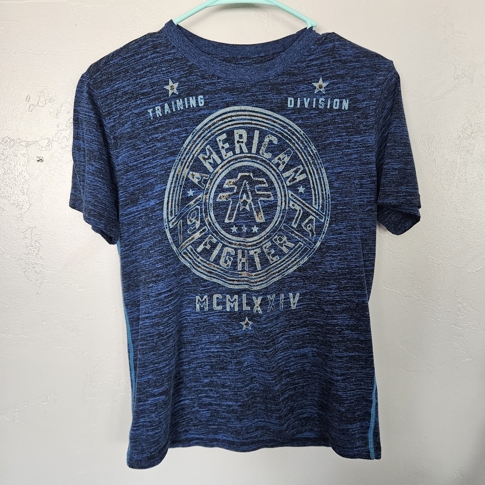 American Fighter Youth Boys Medium Blue Black Graphic T-Shirt Short Sleeve Tee